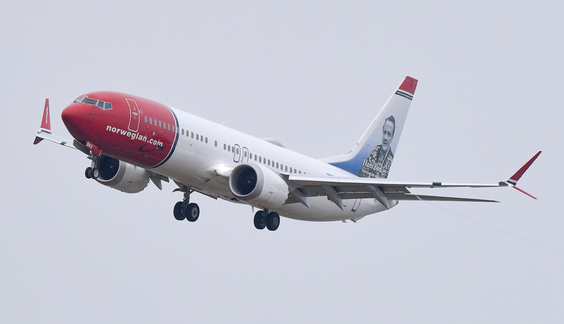 En Boeing 737 Max 8 tillhörande flygbolaget Norwegian. Arkivbild.