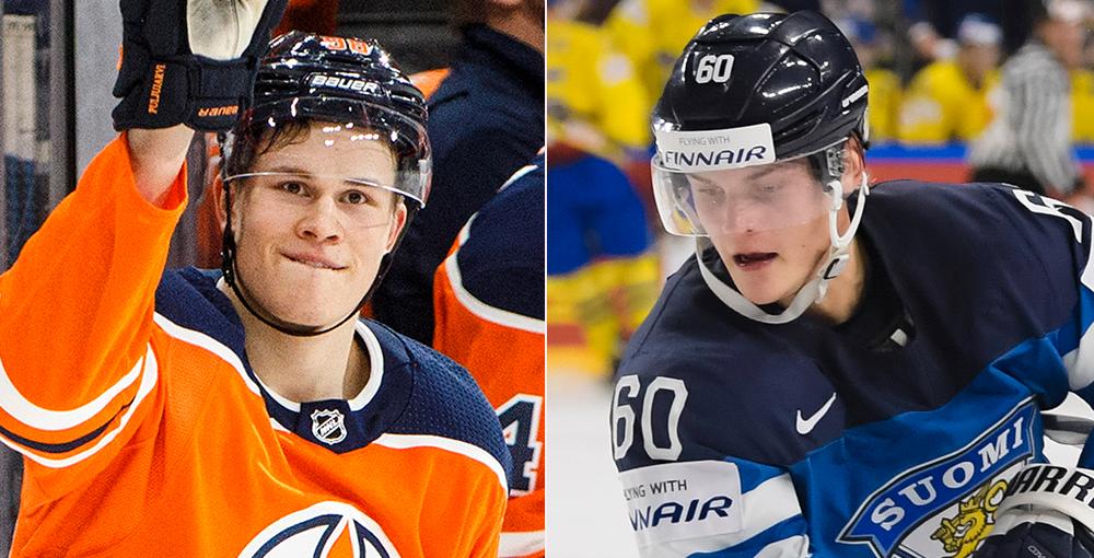 Edmonton Oilers Jesse Puljujärvi, till vänster, är den senaste i raden av NHL-spelare att tacka nej till VM-spel för Finland. Dallas Stars Julius Honka, till höger, är en av enbart två som tackat ja.