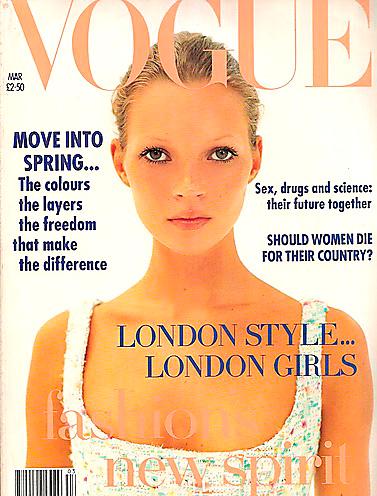 Mars 1993 Kate Moss första omslag 
fotat av Corinne Day.