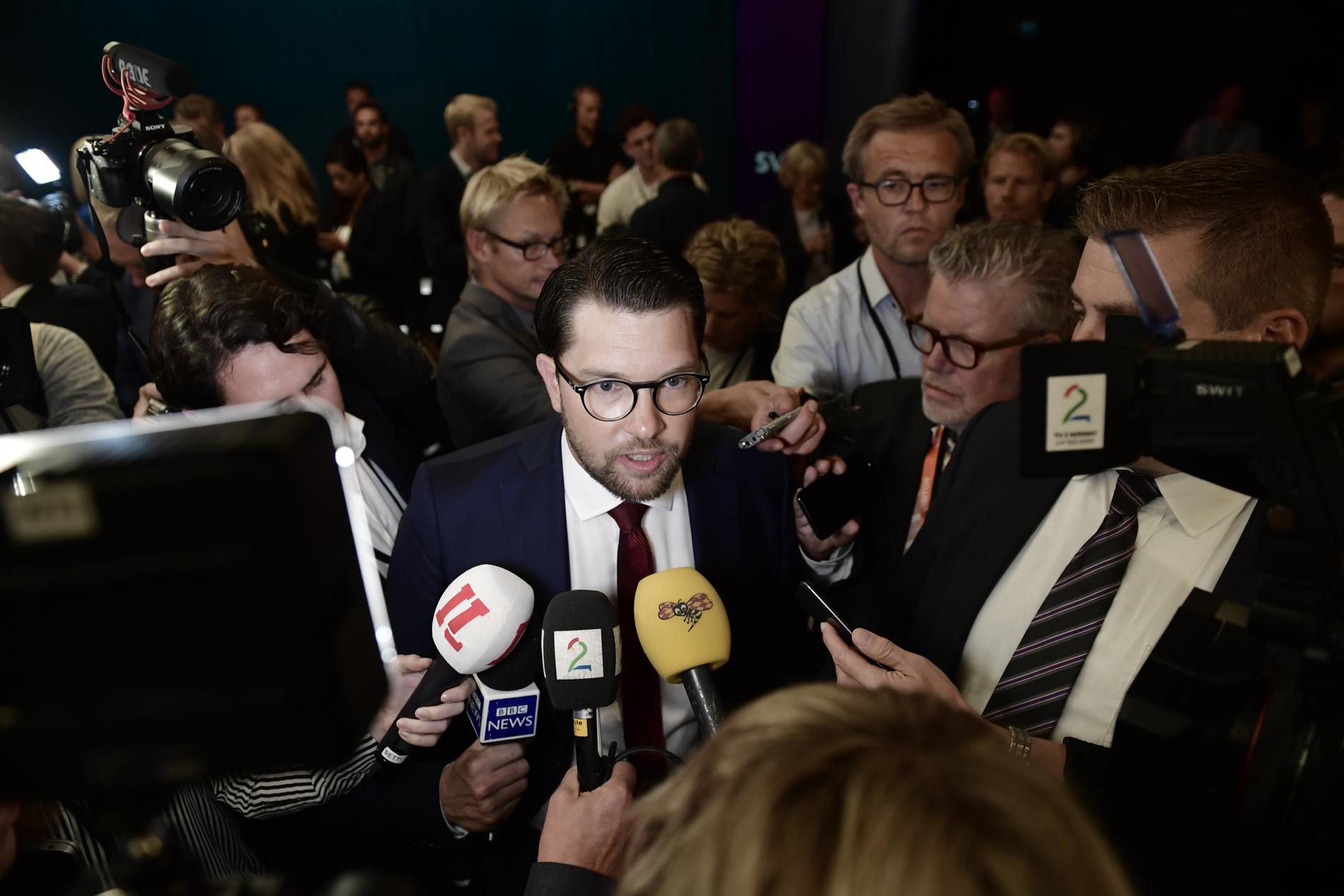 Sverigedemokraternas Jimmie Åkesson efter SVT:s partiledardebatt.