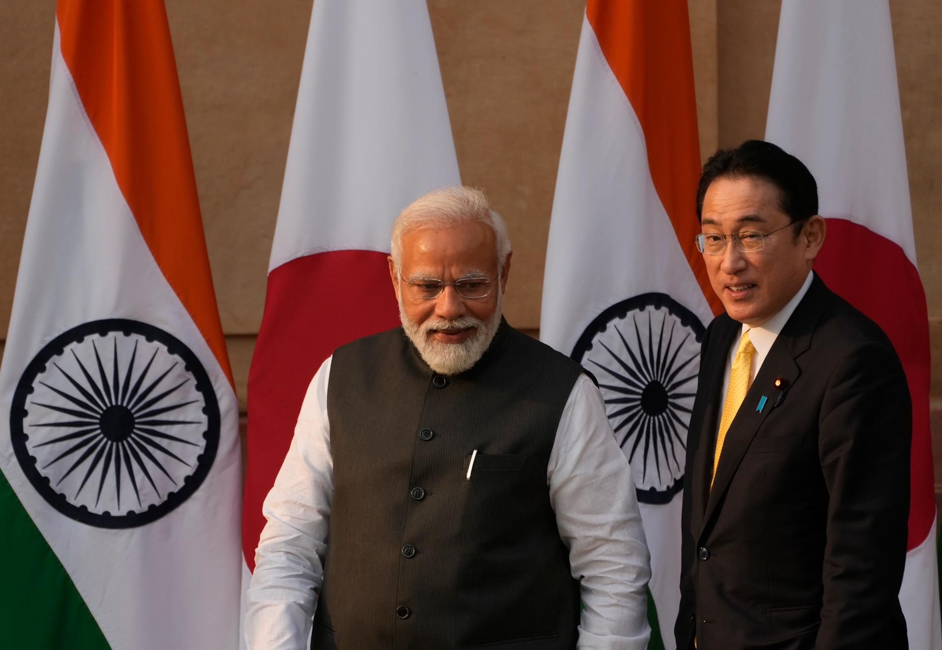Indiens premiärminister Narendra Modi och Japans Fumio Kishida träffades i lördags.