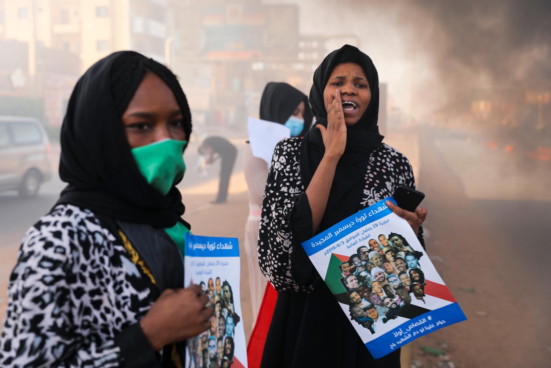 Demonstration i den sudanesiska huvudstaden Khartum den 3 juli, till stöd för demokratireformer och till minne av de som dödades i massakern ett år tidigare.