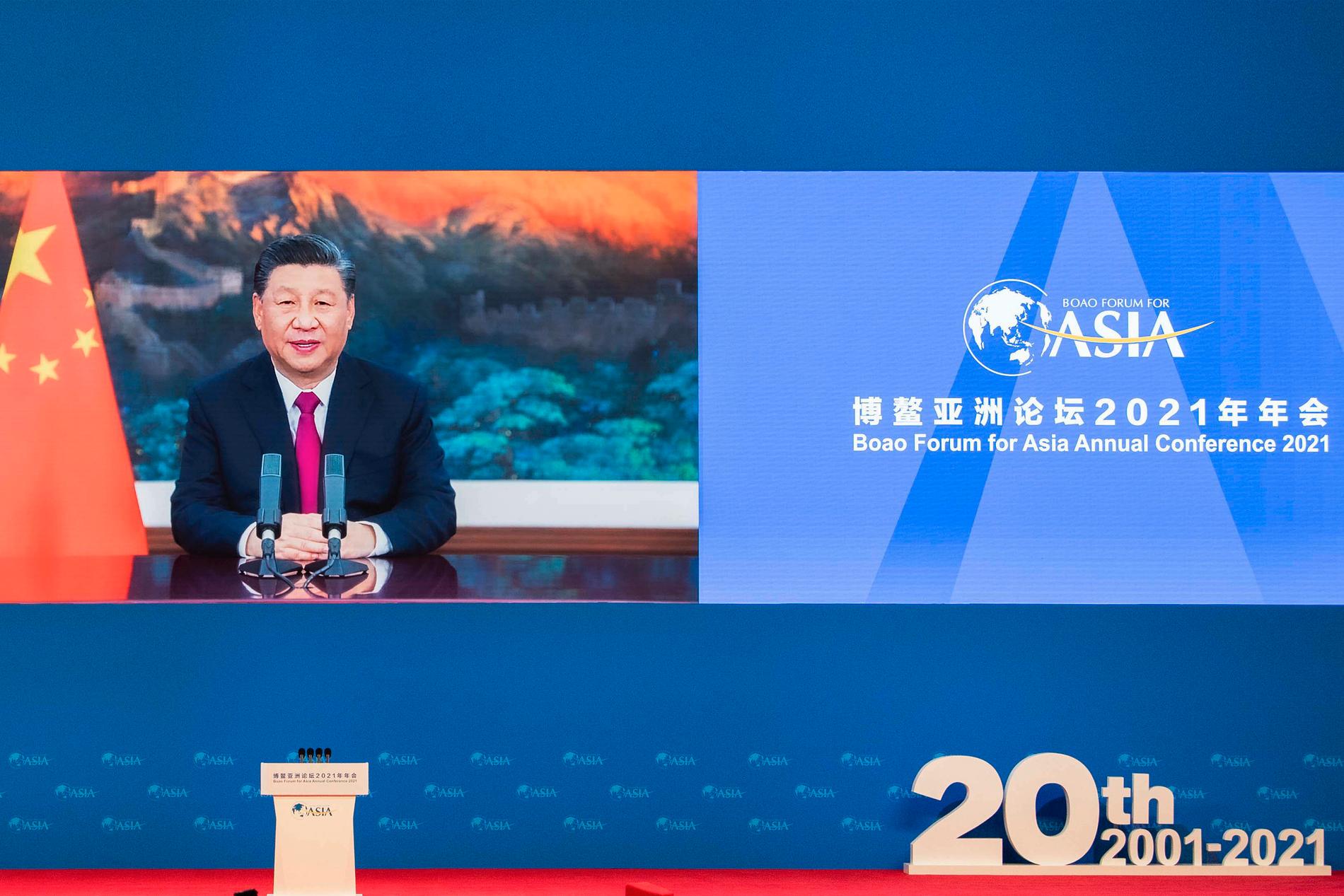 Xi Jinping höll sitt tal till Boao via videolänk.