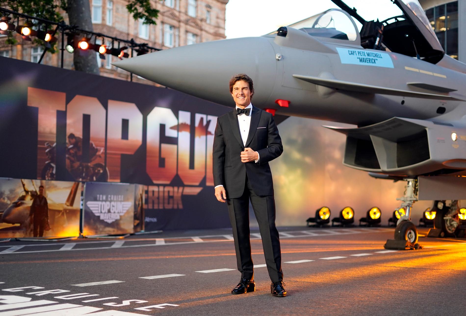 Tom Cruise vid premiären av "Top gun: Maverick" i London i förra veckan – 36 år efter att det senast begav sig.
