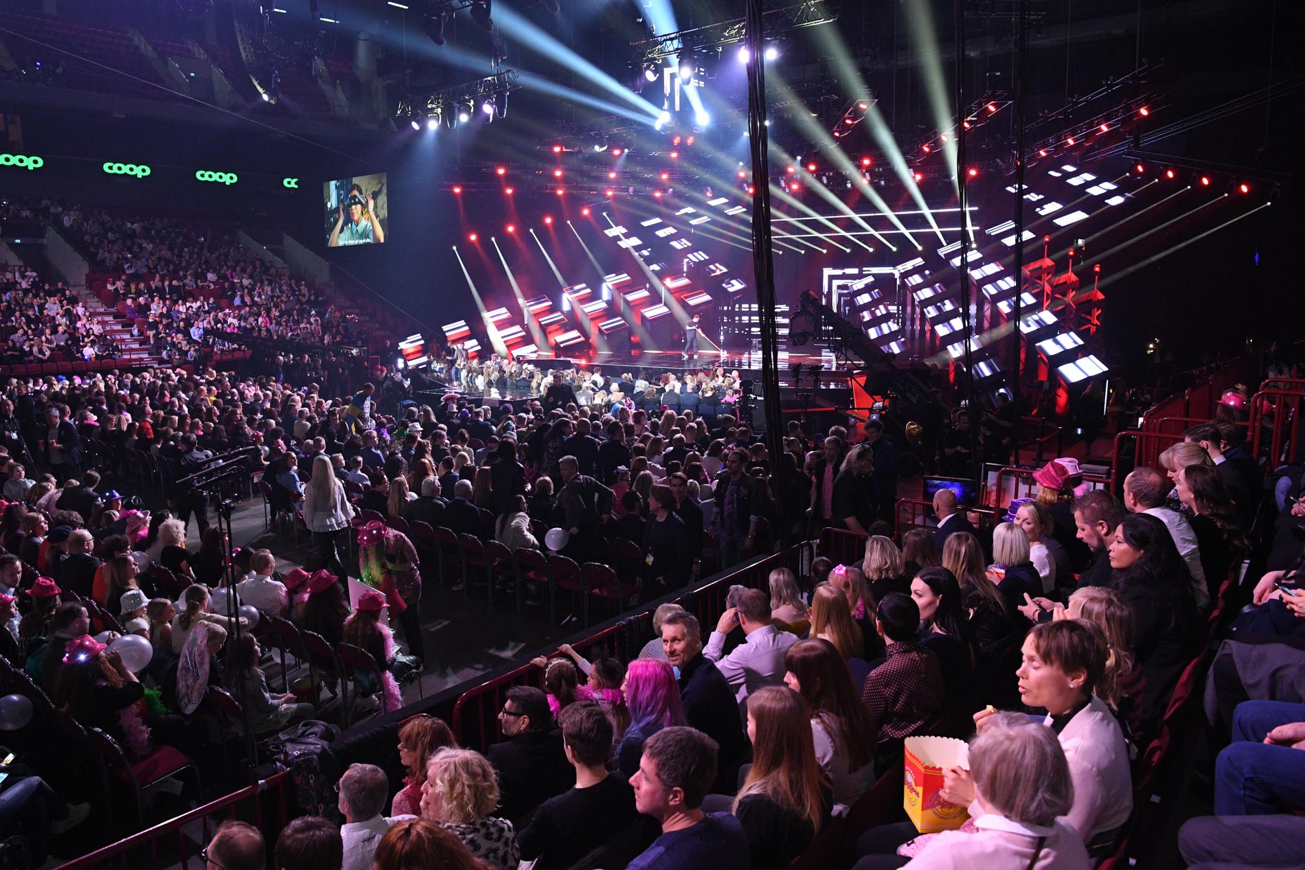 Fullsatt på Malmö Arena inför deltävling 3 i Melodifestivalen 2018.
