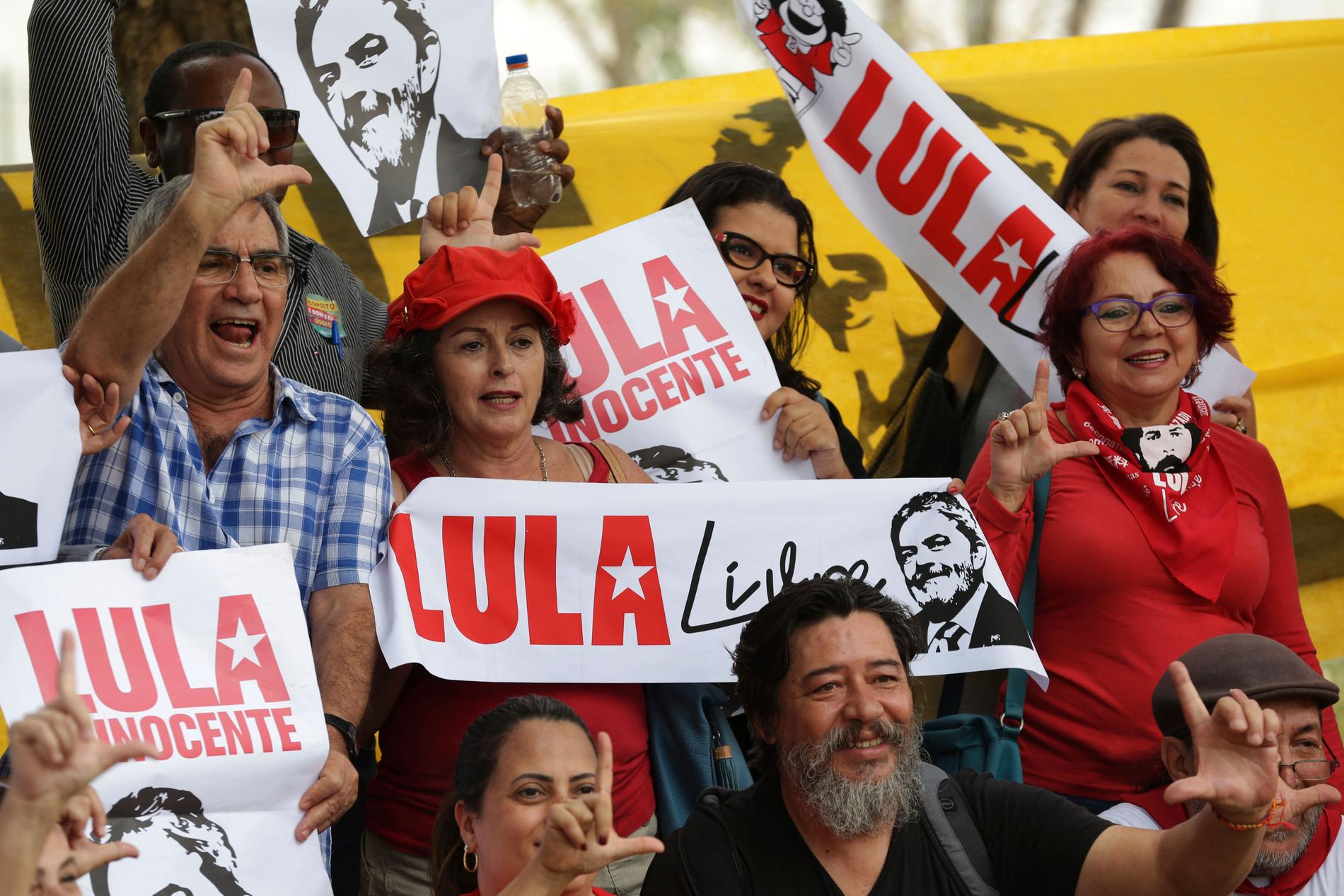 Anhängare till Luiz Inácio Lula da Silva vid en manifestation tidigare i år.