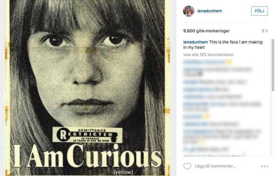 Lena Dunham hyllar svenska skådespelaren Lena Nyman med en bild från ”Jag är nyfiken – en film i gult”