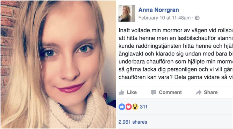 Anna Norrgran vill tacka föraren som hjälte hennes mormor.