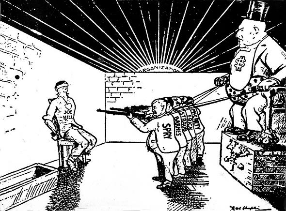 Avrättningen Satirteckning från 1915 om kapitalisternas ansvar för Joe Hills död.