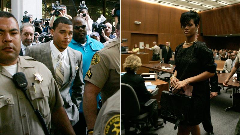 Chris Brown på väg till domstolen. Rihanna klädd i svart.