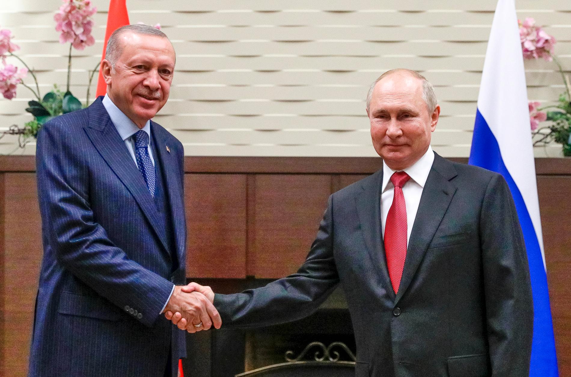 Turkiets president Recep Tayyip Erdogan och Rysslands president Vladimir Putin i ryska Sotji.