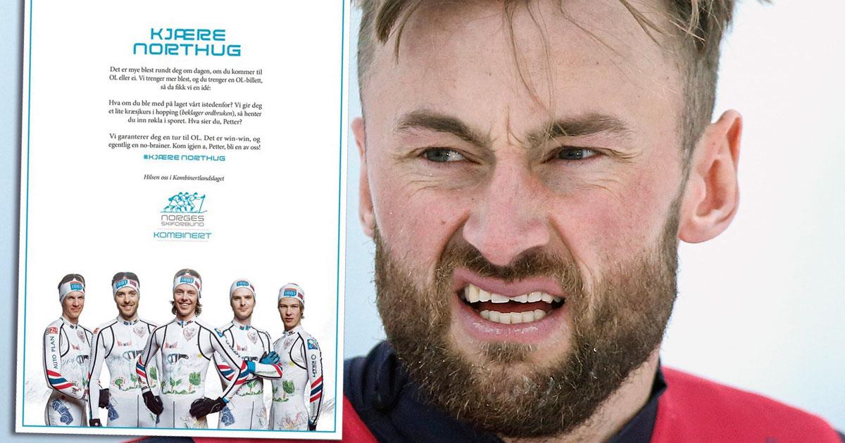 Norska skidstjärnan Petter Northug garanteras, med glimten i ögat, en plats i det norska OS-laget i nordisk kombination – om han vill det vill säga. 