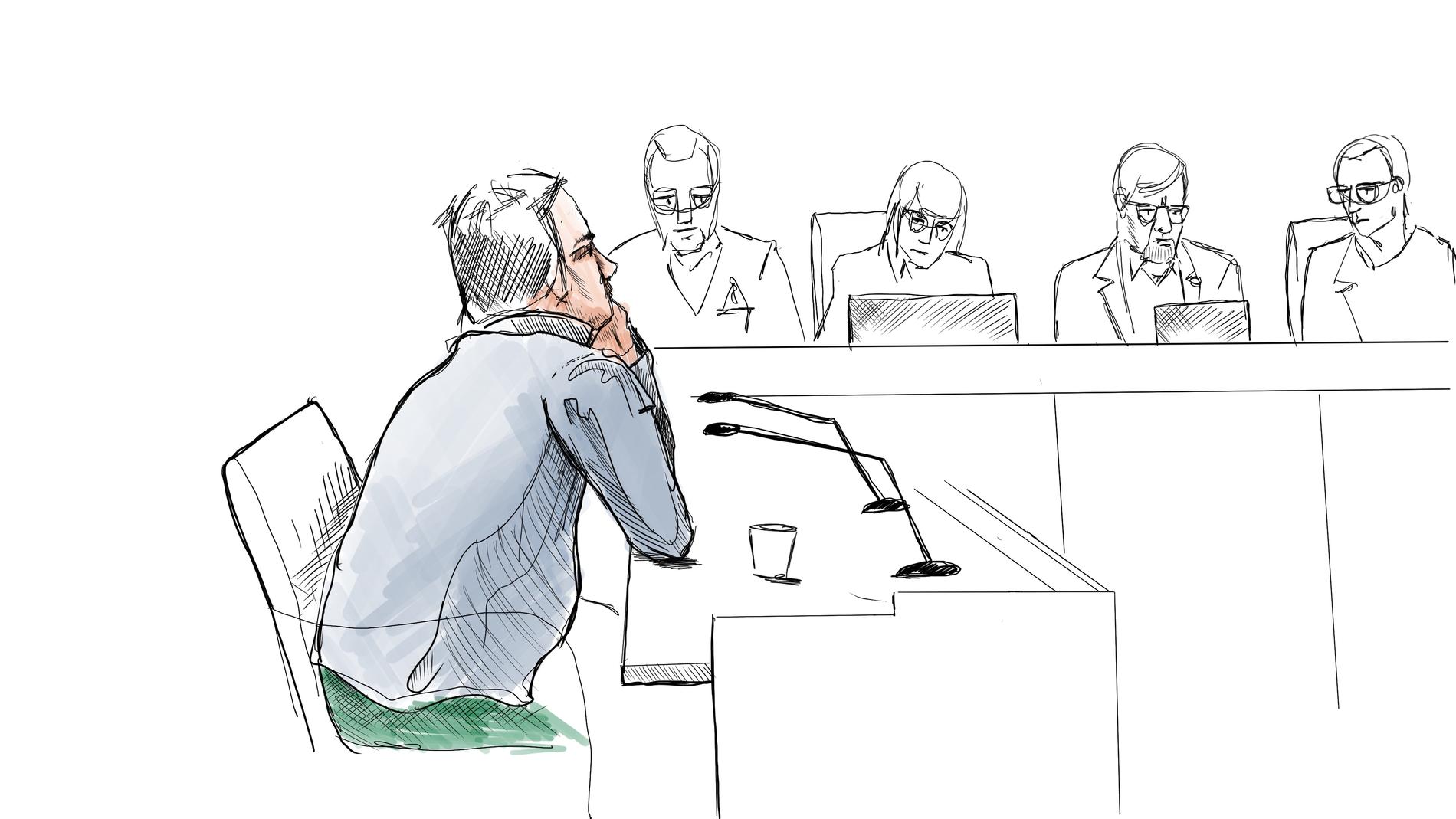 Illustration från tingsrättsförhandlingen mot den så kallade Nytorgsmannen. Arkivbild.