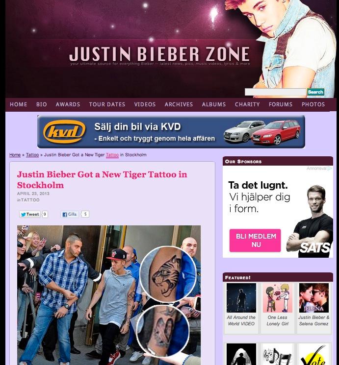 Även fansajten Justin Bieber Zone plockade upp Nöjesbladets avslöjande.