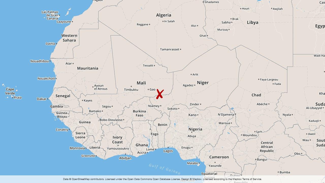 Attacken inträffade i Mali några mil väster om staden Menaka vid gränsen mot Niger.