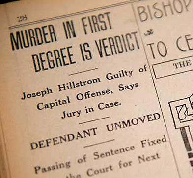 Artikel om dödsdomen mot Joe Hill 1914. Han avrättades året därpå.