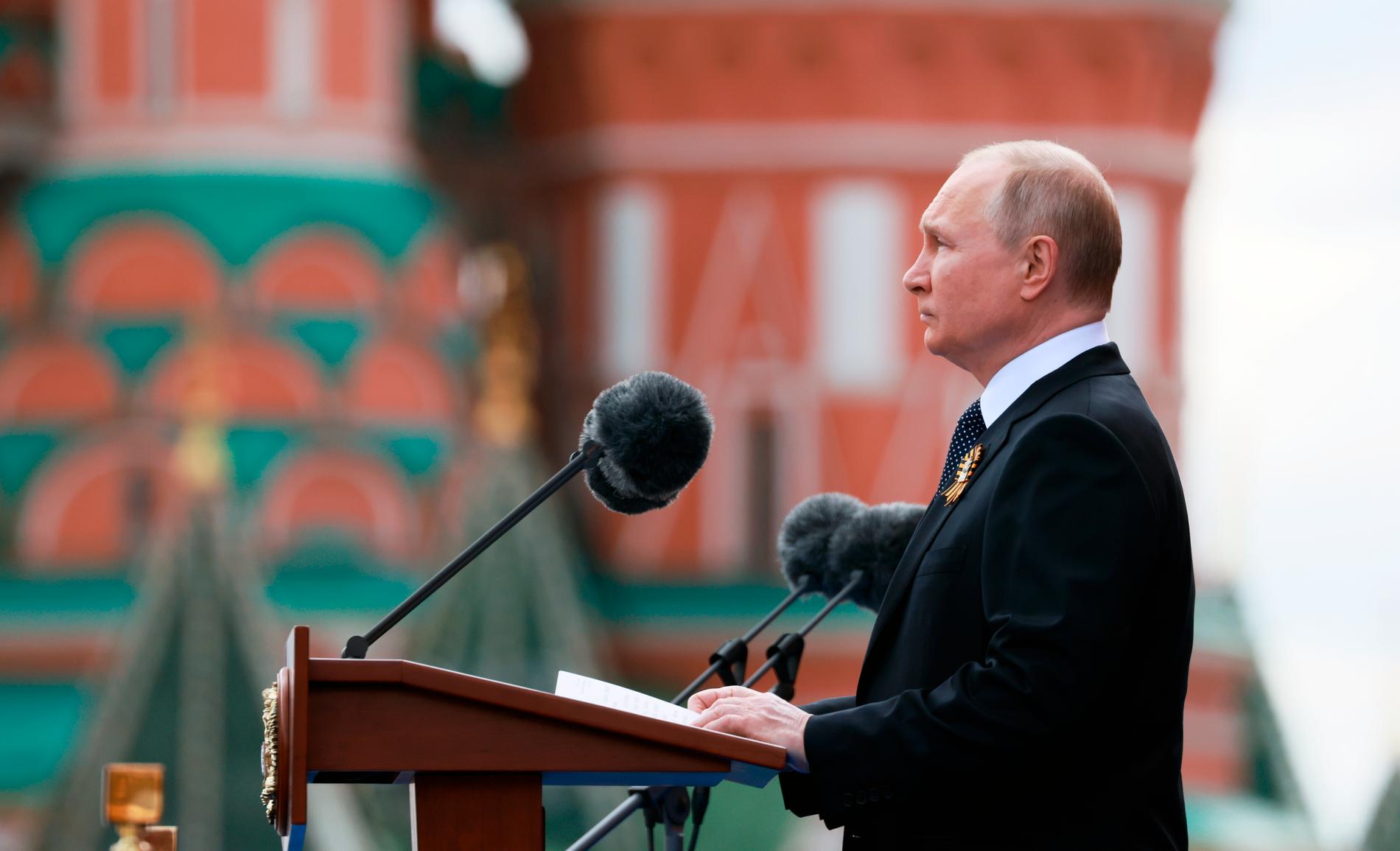 President Vladimir Putin vid sitt tal på Segerdagen i Moskva den 9 maj i år.