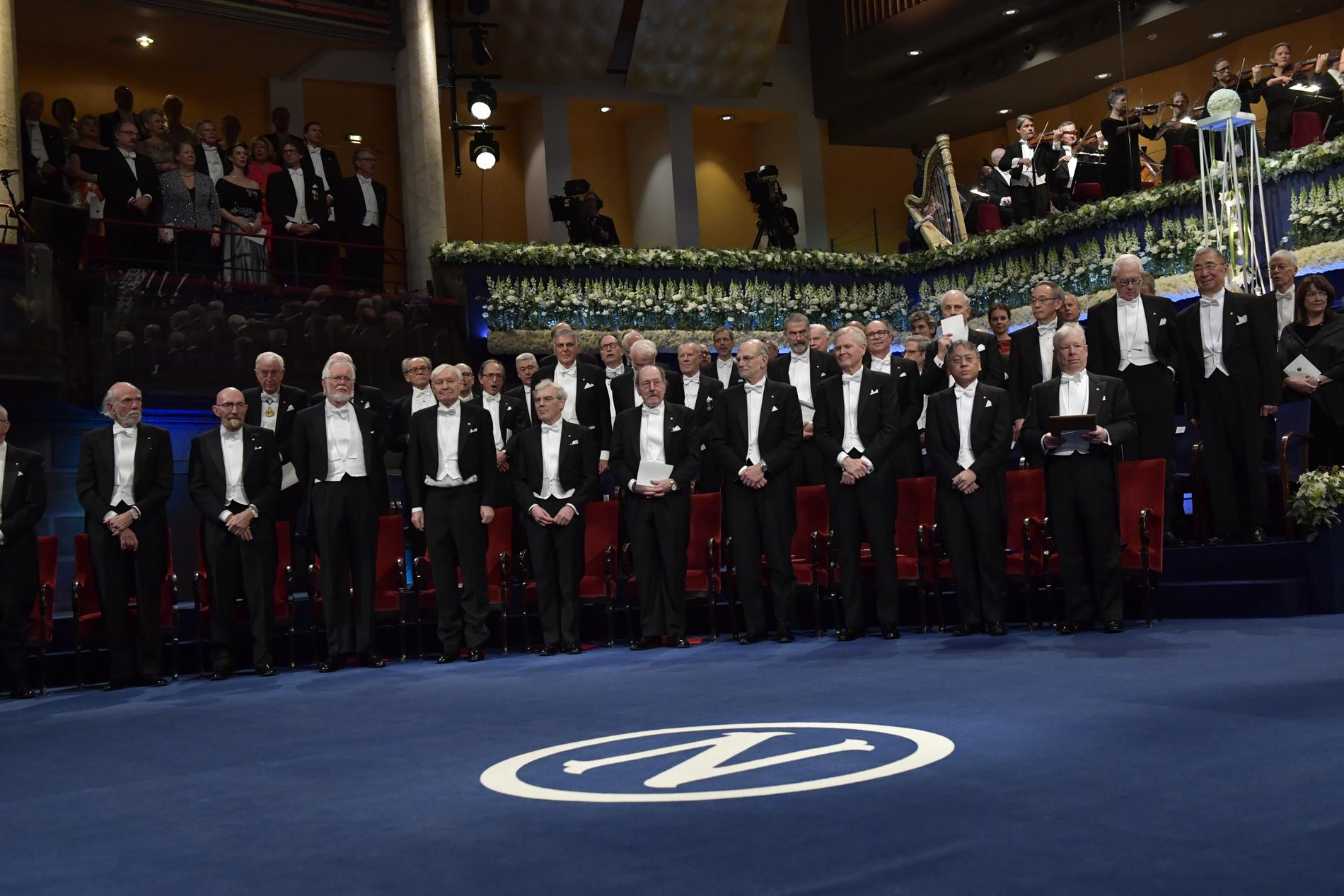 Manstätt bland Nobelpristagarna under prisutdelningen i Konserthuset i Stockholm i december 2017. Arkivbild.