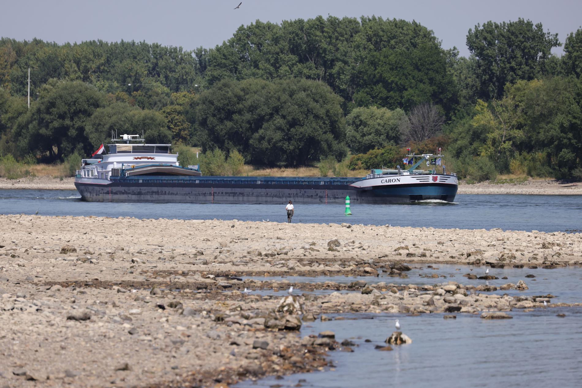 Fraktfartyg som färdas över Rhen, där vattennivån blir lägre och lägre, kan inte fylla hela lasten. 