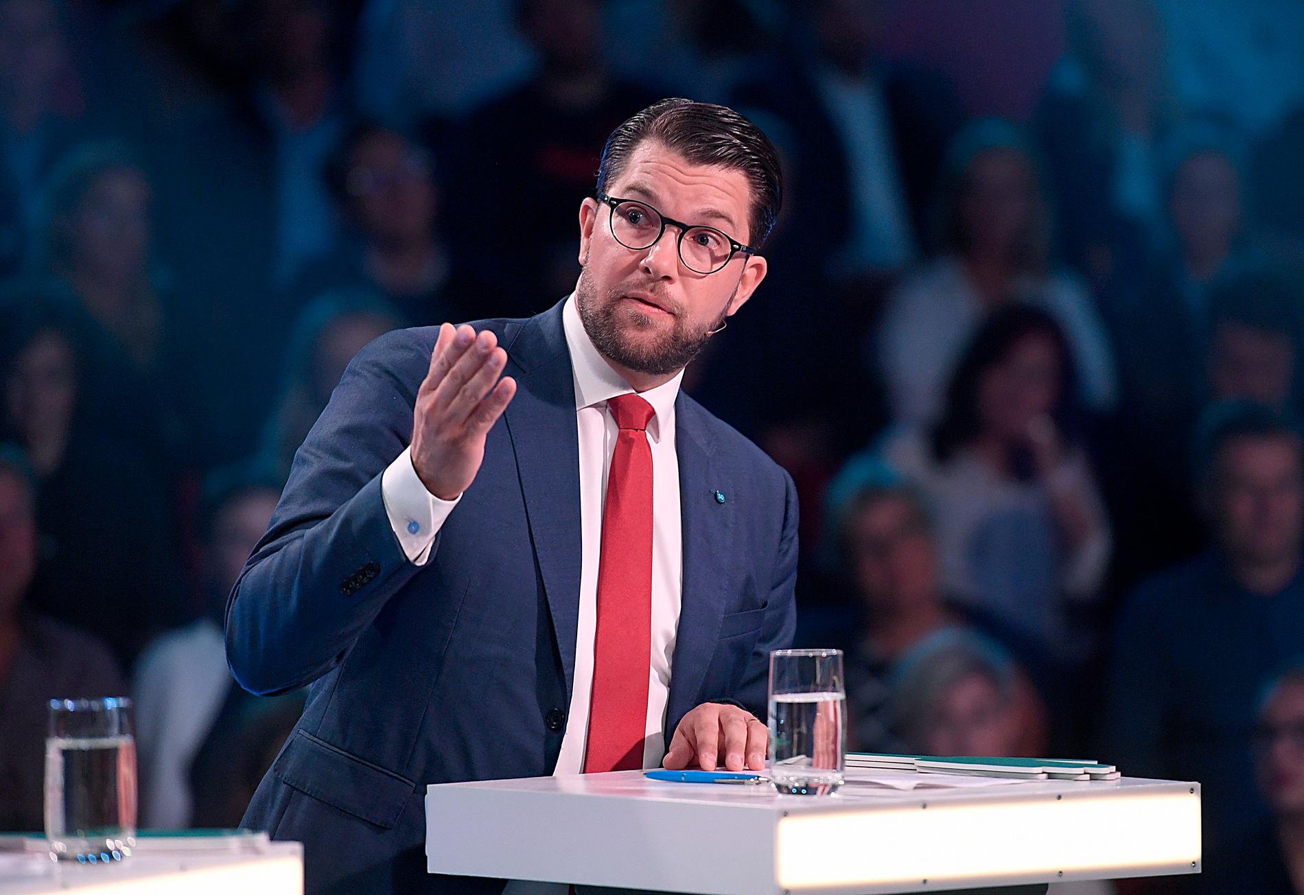 SD-ledaren Jimmie Åkesson under Aftonbladets debatt