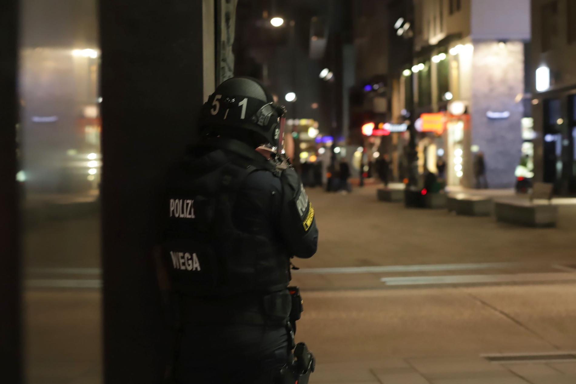 En polis övervakar delar av centrala Wien.