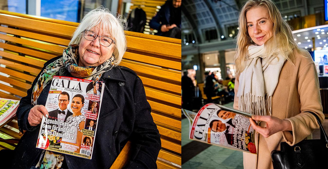 Lisbeth Sundbye, 74, och Frida Brånebäck, 23, läser Gala magazine.
