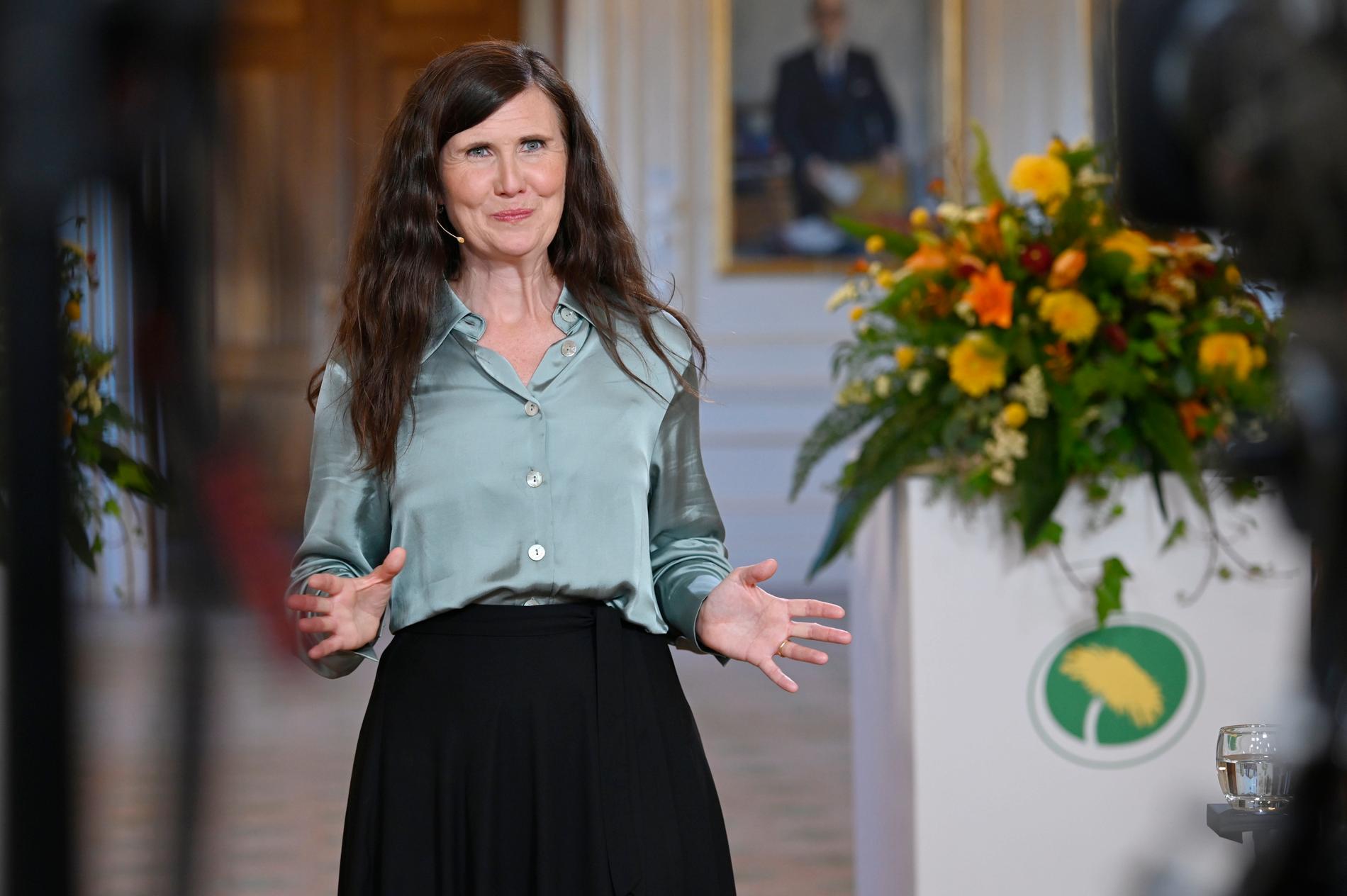 Miljöpartiets språkrör Märta Stenevi under sitt tal på Almedalsveckan.