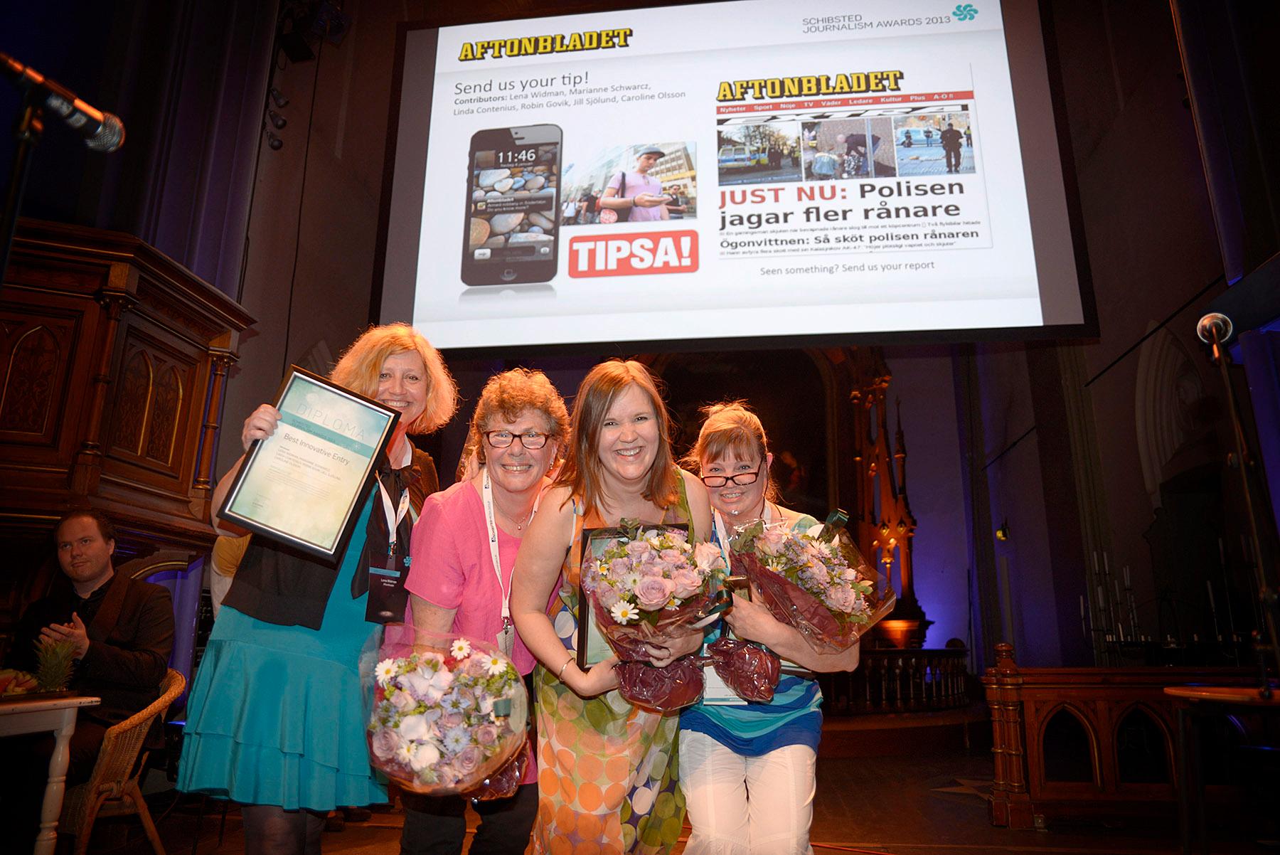 Prisade Aftonbladets Lena Widman, Marianne Schvarcz, Jill Sjölund och Caroline Olsson fick fint pris i kväll.