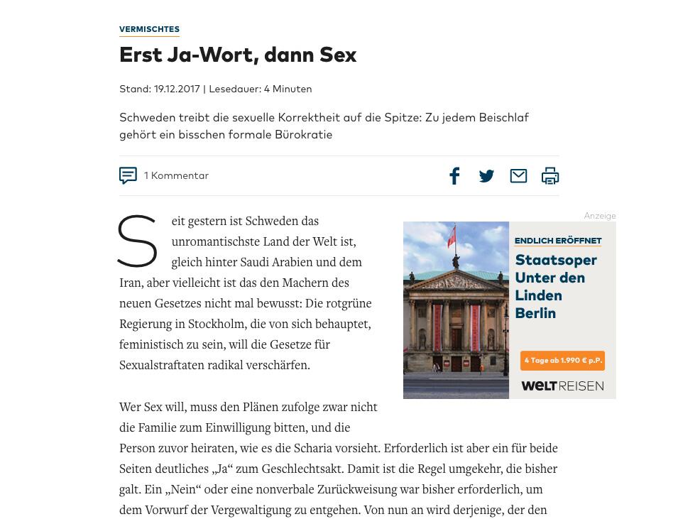 Skärmdump från tidningen Die Welt.