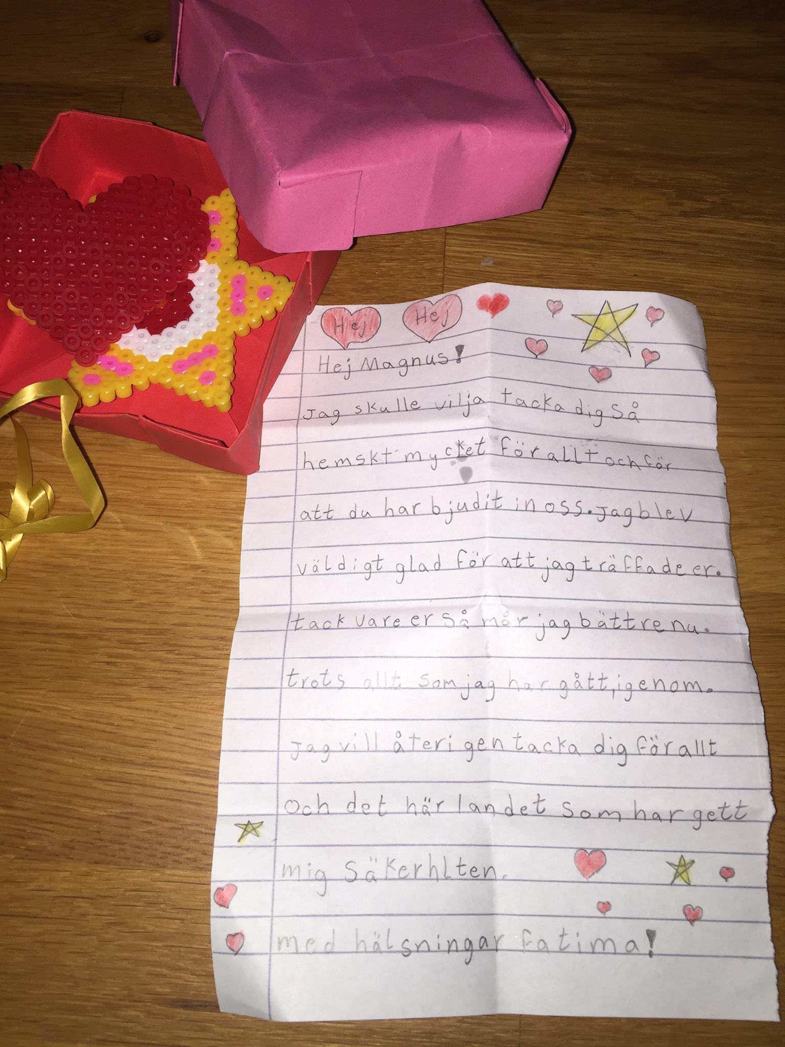 Brevet till Magnus Wennman från nioåriga Fatima.