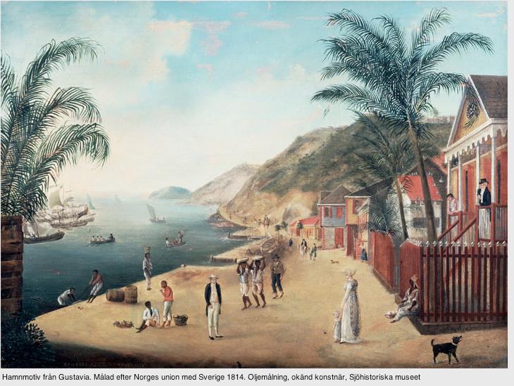 Hamnmotiv från Gustavia, huvudort på Saint-Barthélemy, då ön styrdes från Sverige. Ön blev en knutpunkt för den svenska slavhandeln, skriver debattören.