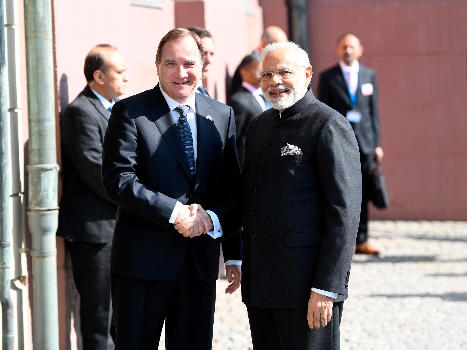 Statsminister Stefan Löfven tog emot Indiens premiärminister Narendra Modi i Stockholm 2018 (bilden). Nu möts de igen, men digitalt.