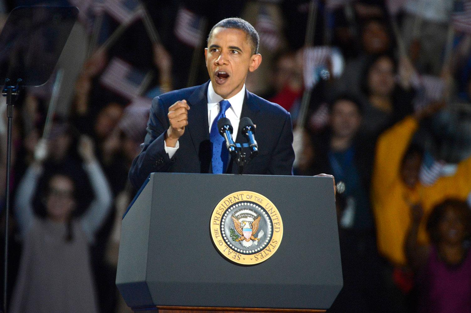 Barack Obama under segertalet efter valvinsten.