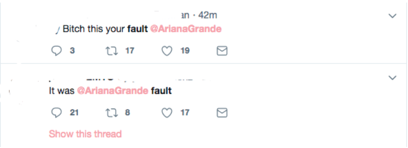 Artisten Ariana Grande trakasseras på Twitter.