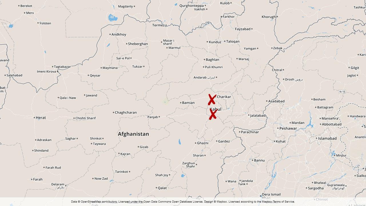 En av explosionerna inträffade i huvudstaden Kabul och den andra i staden Charikar.
