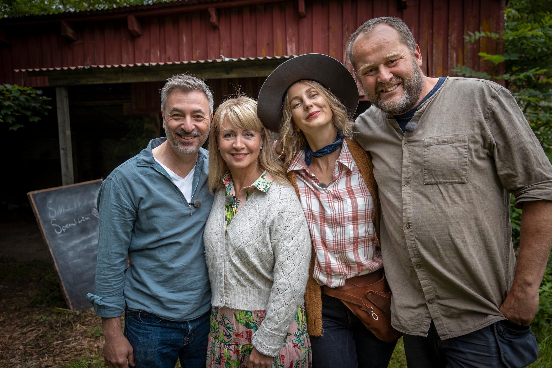 Tareq Taylor, Pernilla Månsson Colt, Malin Persson och John Taylor i SVT-programmet Trädgårdstider. 