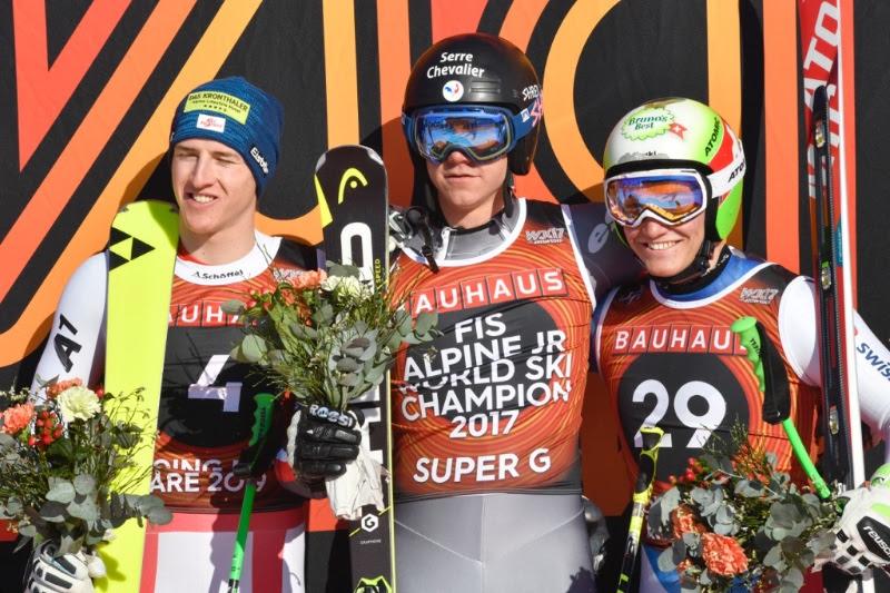 Raphael Haaser (Österrike), Nils Alphand (Frankrike), Seymel Bissig (Schweiz). Medaljörerna i super G.