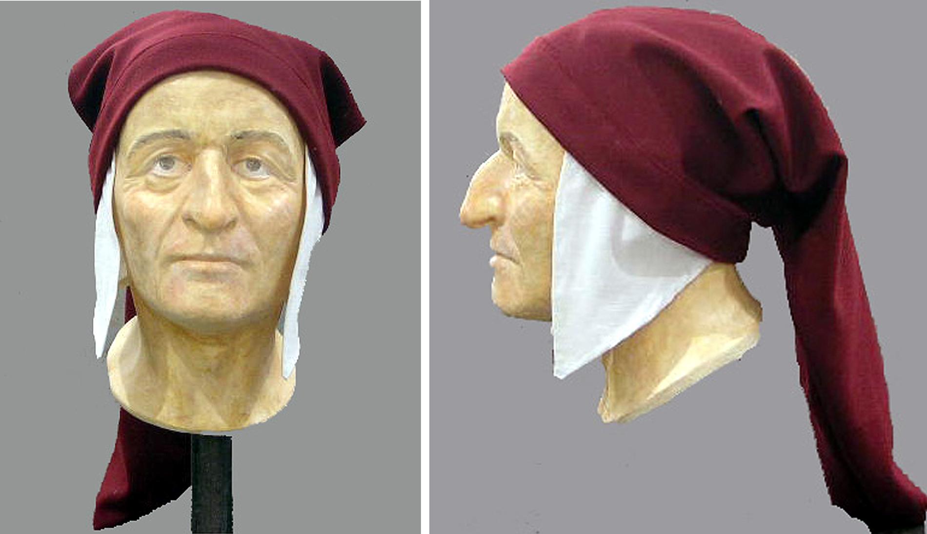 Dantes ansikte rekonstruerat av italienska forskare.