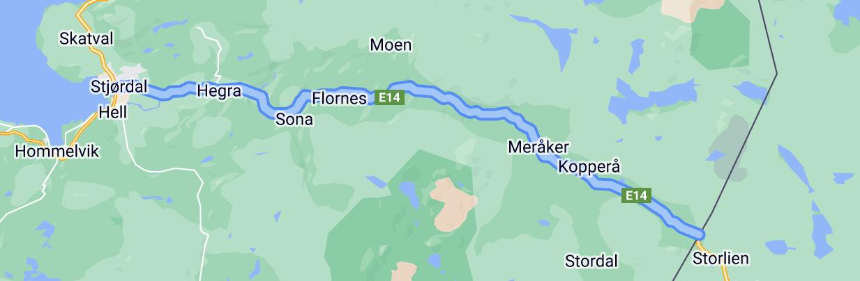 Vägen som ska rustas upp går 67 kilometer från norska Stjørdal till svenska gränsen.