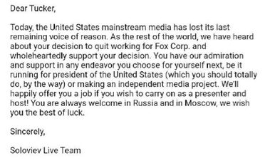 Solovjovs meddelande i Telegram. 