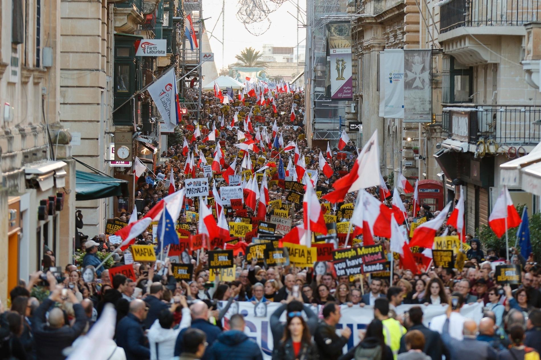 Demonstrationen i Valletta på söndagen var den åttonde på de senaste tolv dagarna.