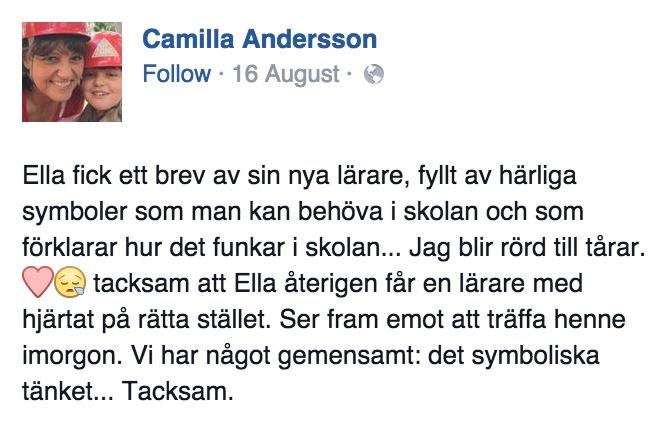 Camillas Facebookinlägg.
