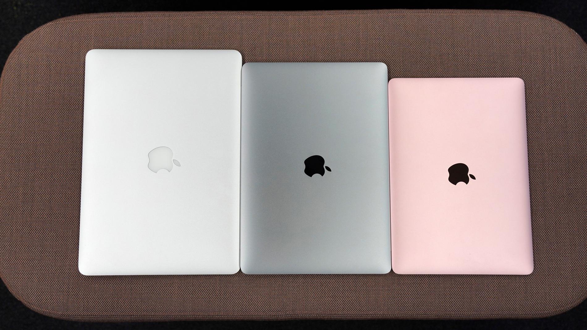 Gamla Macbook Air 13, nya Macbook Air 13 och Macbook 12.