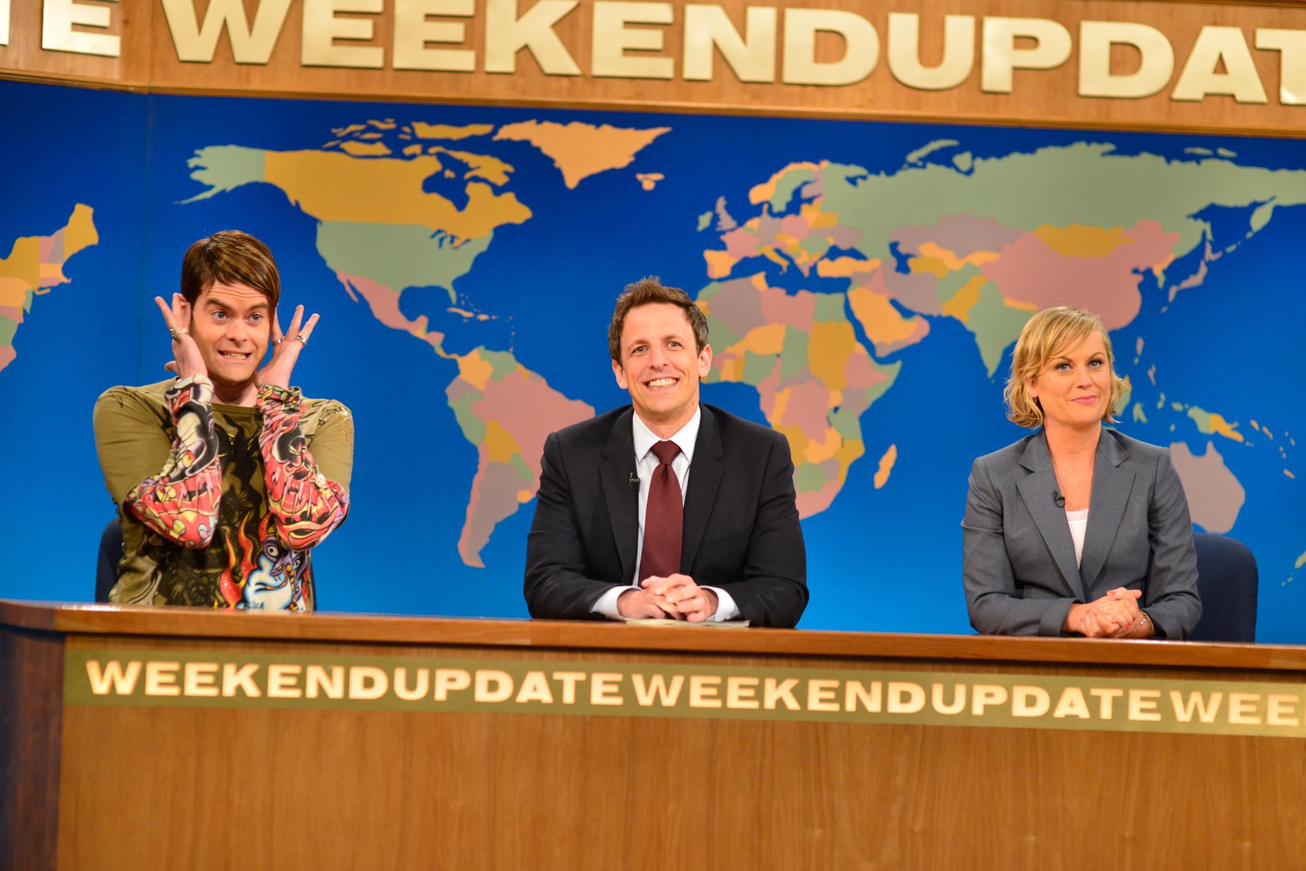 Stefon (Bill Hader) i Weekend update med Seth Meyers och tidigare SNL-stjärnan Amy Poehler.
