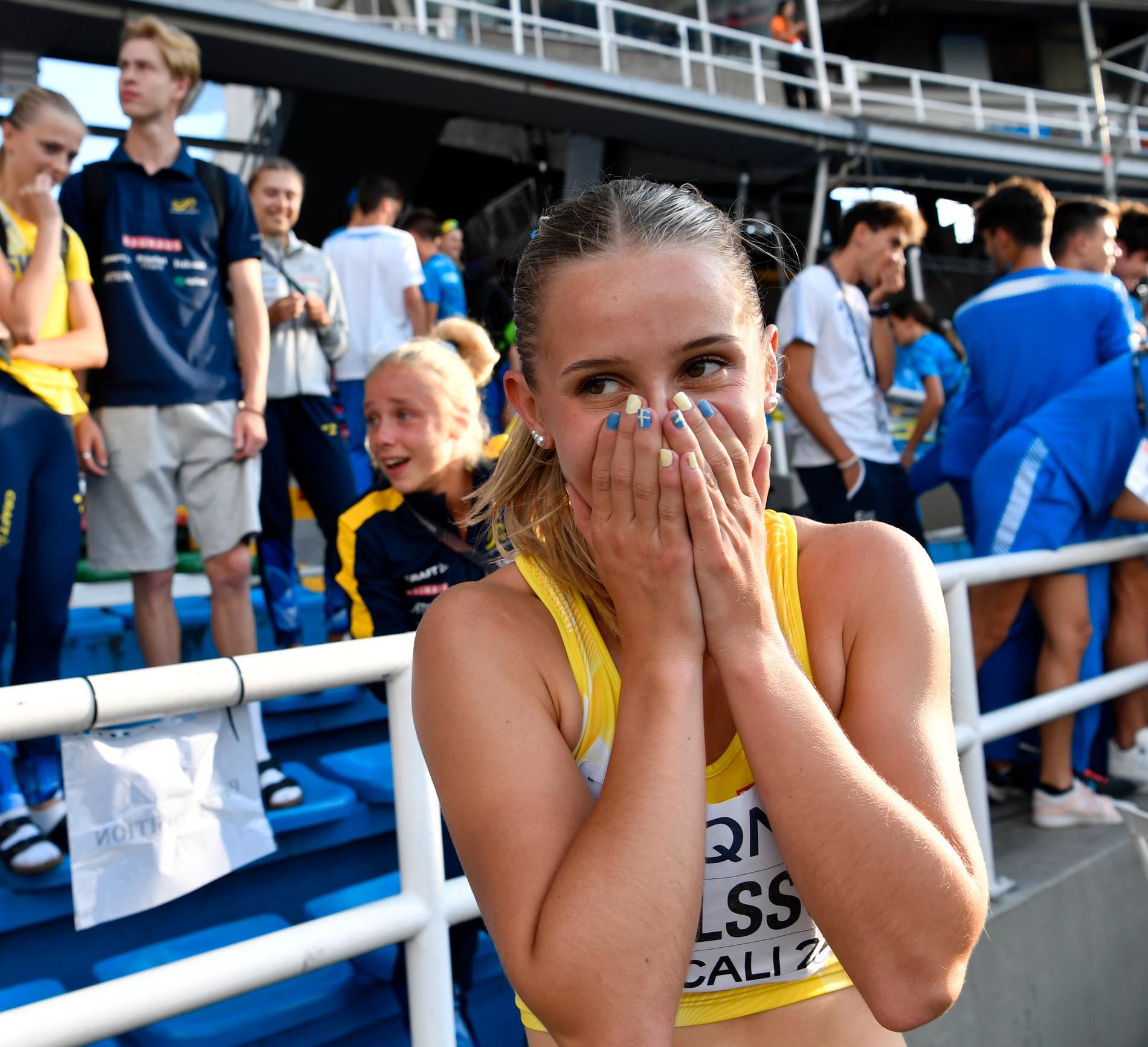 En chockad Hanna Karlsson efter målgång.