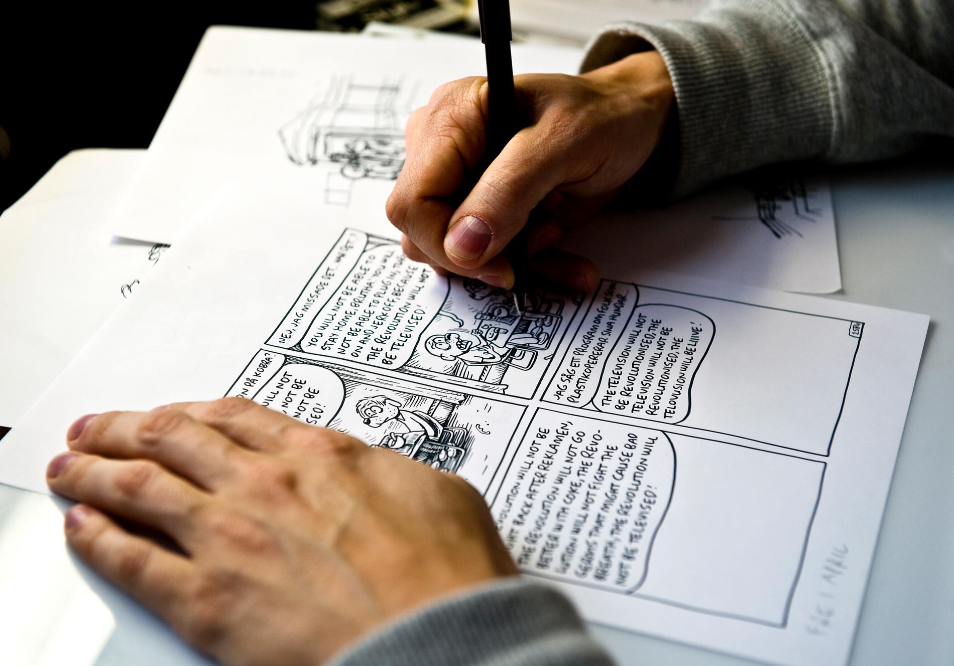 Martin Kellerman tecknar en Rocky-stripp