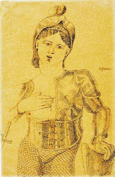 Ernst Josephson: "Jungfrun av Orléans", utan årtal, tusch.