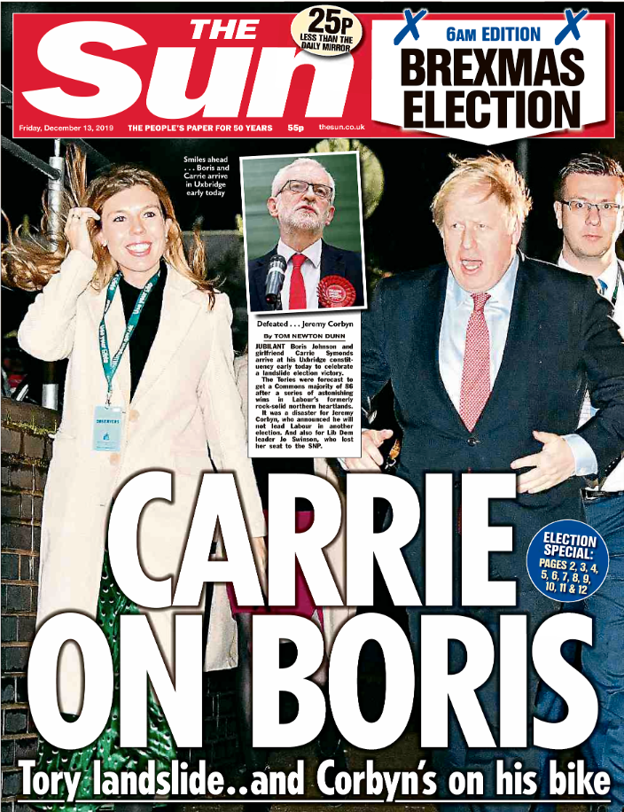 En av världens största tidningar, brittiska The Sun, ordvitsar med hjälp av Boris Johnssons flickvän Carrie. 