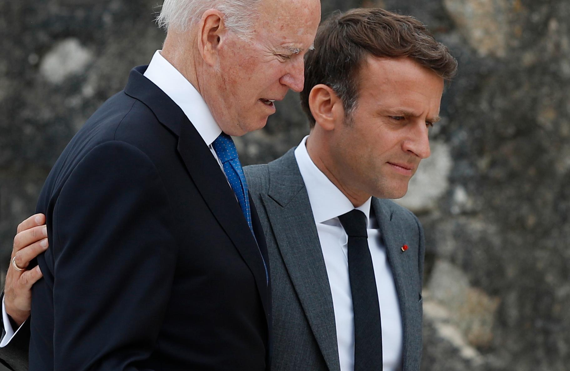 USA:s president Joe Biden, Frankrikes president Emmanuel Macron och de andra ledarna på G7-mötet i Cornwall vill ha ett globalt golv för bolagsskatten på minst 15 procent