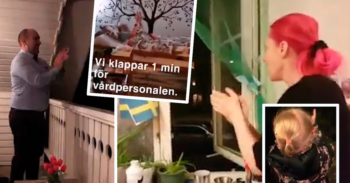 På internet delar personer från hela Sverige med sig av sina hyllningar till vårdpersonalen. 